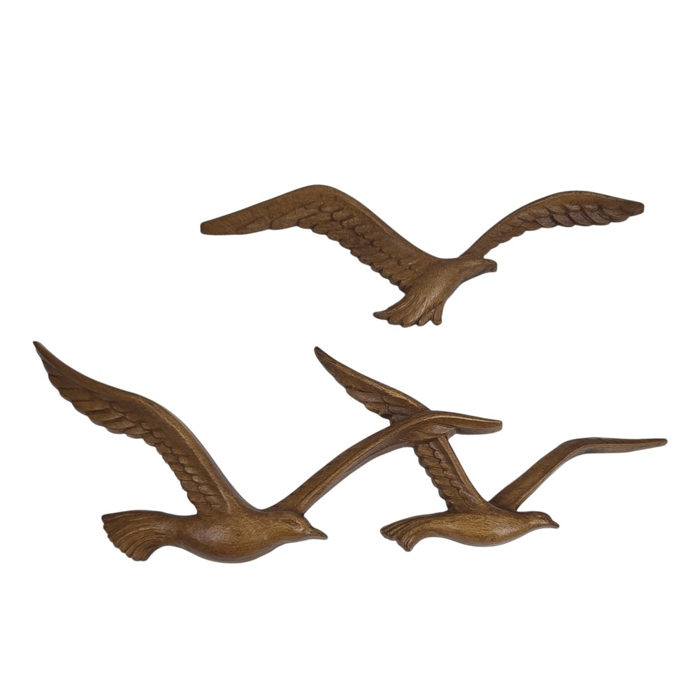 Homco Seagulls Wall Decor Vintage‎ 3 Piece Set Fancy In Flight Brown Made In USA